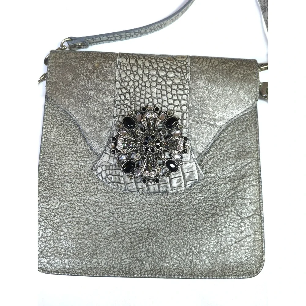 LEATHERROCK USA Women Crossbody Messenger Bag Jeweled Maltese Cross Edgy Goth